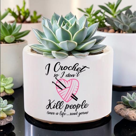 Other - I Crochet So I Don't Kill People Ceramic Succulent Plant
